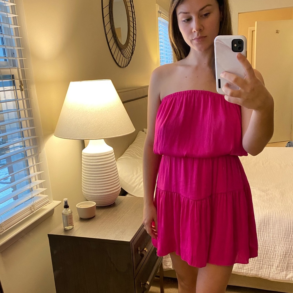 Hot Pink Strapless Naked Zebra Mini Dress